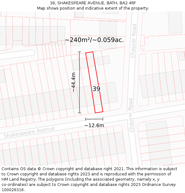 39, SHAKESPEARE AVENUE, BATH, BA2 4RF: Plot and title map