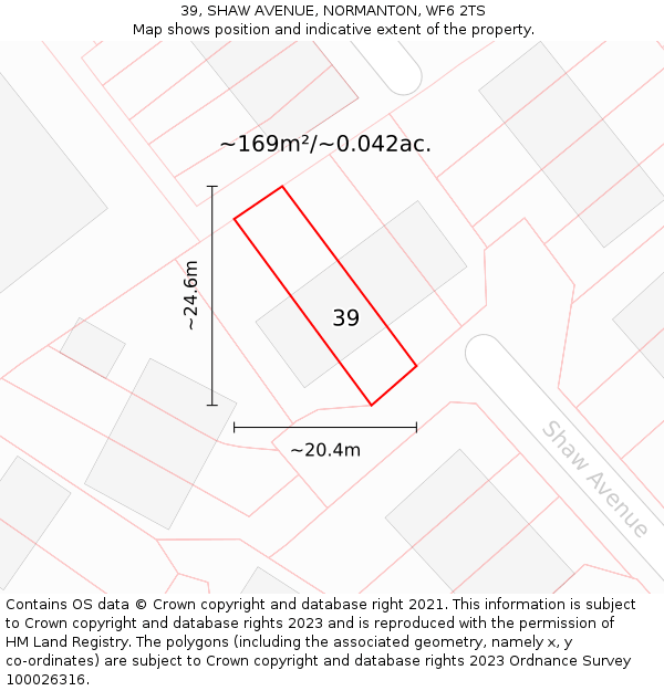 39, SHAW AVENUE, NORMANTON, WF6 2TS: Plot and title map