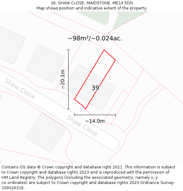 39, SHAW CLOSE, MAIDSTONE, ME14 5DN: Plot and title map