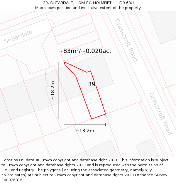 39, SHEARDALE, HONLEY, HOLMFIRTH, HD9 6RU: Plot and title map