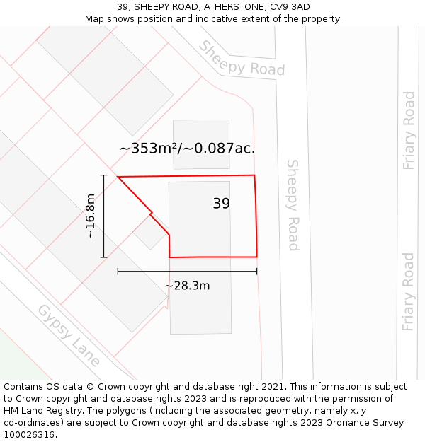 39, SHEEPY ROAD, ATHERSTONE, CV9 3AD: Plot and title map