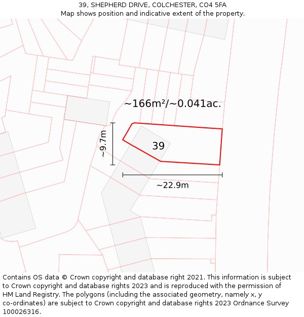 39, SHEPHERD DRIVE, COLCHESTER, CO4 5FA: Plot and title map
