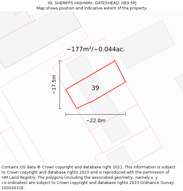 39, SHERIFFS HIGHWAY, GATESHEAD, NE9 5PJ: Plot and title map