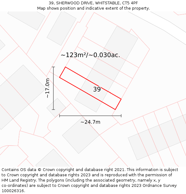 39, SHERWOOD DRIVE, WHITSTABLE, CT5 4PF: Plot and title map