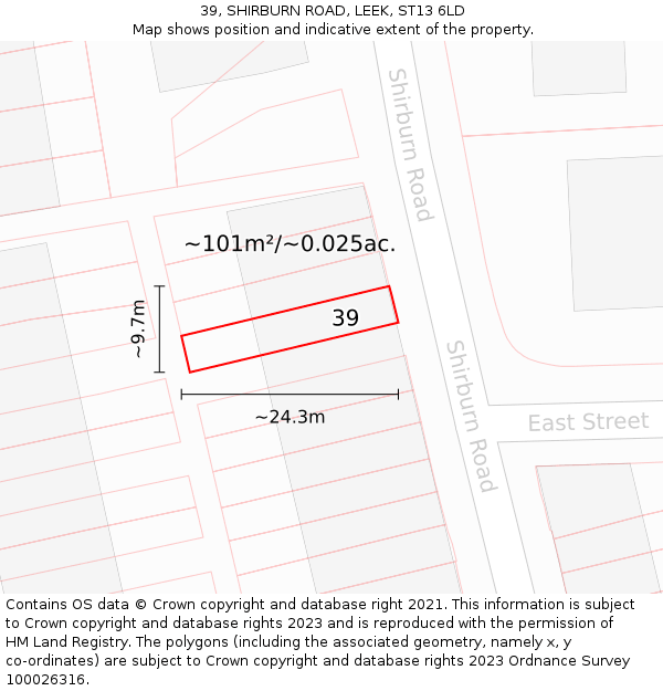 39, SHIRBURN ROAD, LEEK, ST13 6LD: Plot and title map