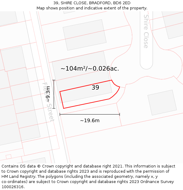 39, SHIRE CLOSE, BRADFORD, BD6 2ED: Plot and title map