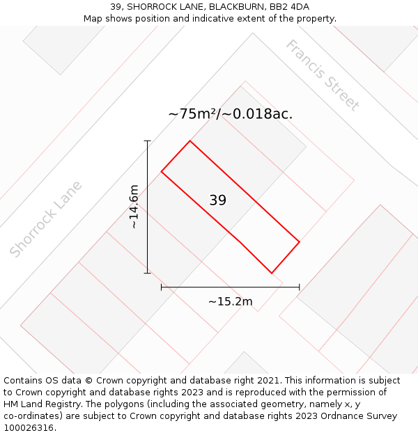39, SHORROCK LANE, BLACKBURN, BB2 4DA: Plot and title map