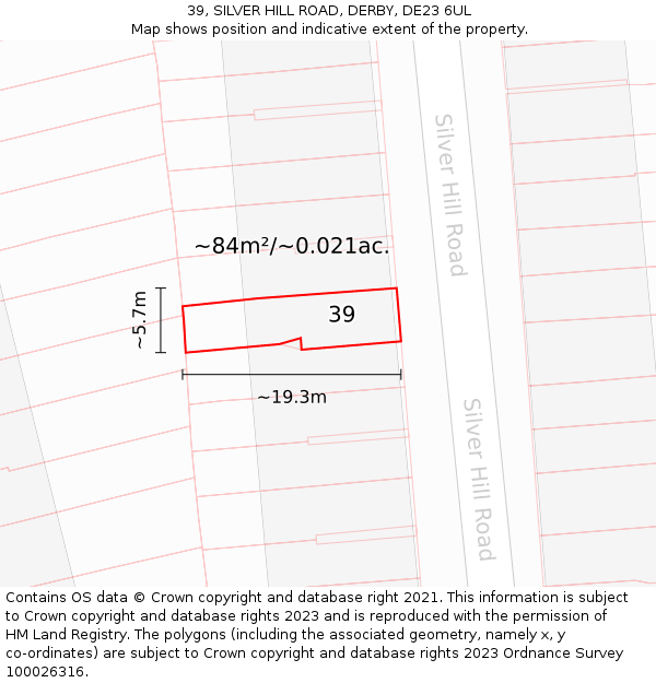 39, SILVER HILL ROAD, DERBY, DE23 6UL: Plot and title map