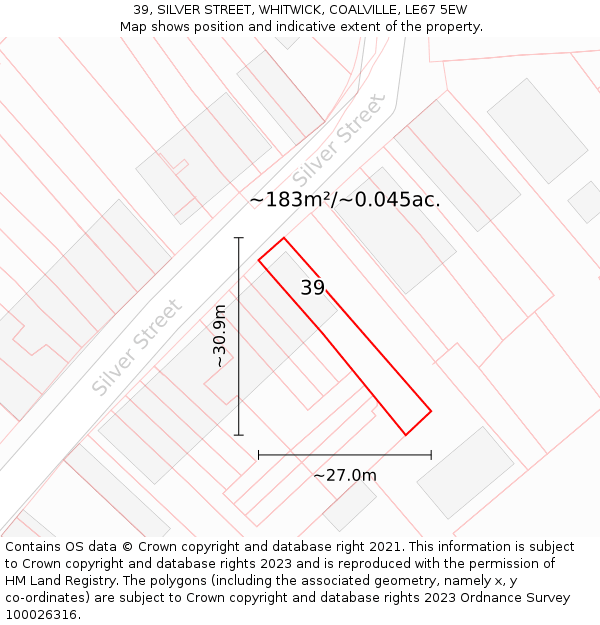 39, SILVER STREET, WHITWICK, COALVILLE, LE67 5EW: Plot and title map