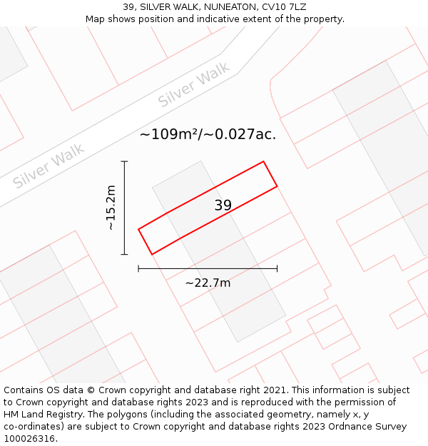 39, SILVER WALK, NUNEATON, CV10 7LZ: Plot and title map
