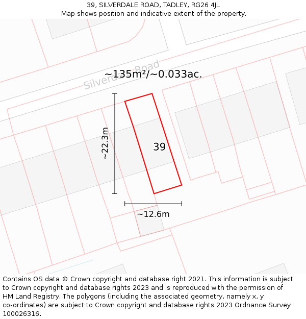 39, SILVERDALE ROAD, TADLEY, RG26 4JL: Plot and title map