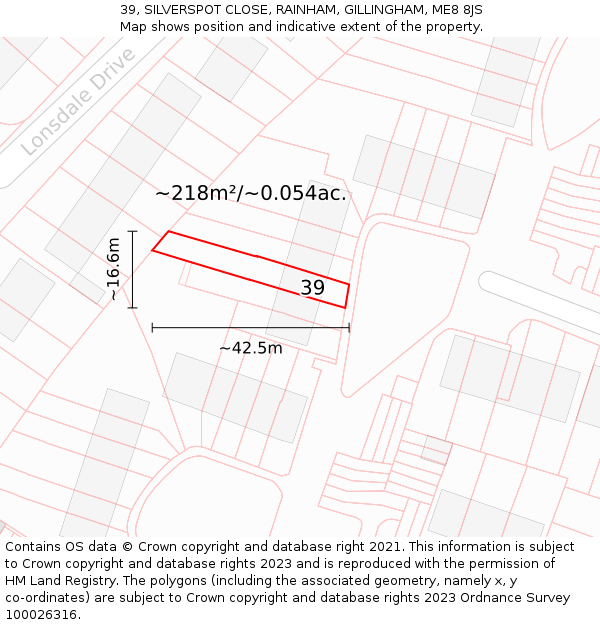 39, SILVERSPOT CLOSE, RAINHAM, GILLINGHAM, ME8 8JS: Plot and title map