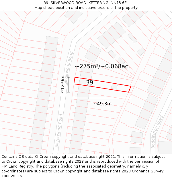 39, SILVERWOOD ROAD, KETTERING, NN15 6EL: Plot and title map