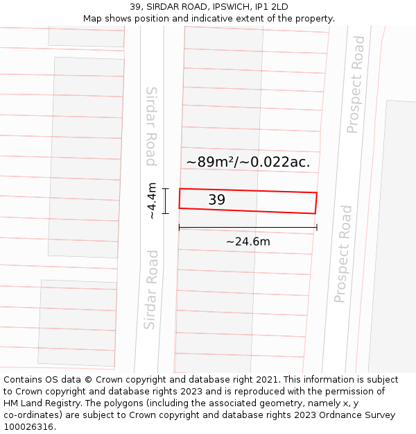 39, SIRDAR ROAD, IPSWICH, IP1 2LD: Plot and title map