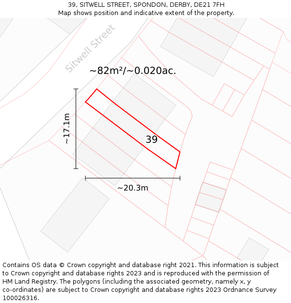 39, SITWELL STREET, SPONDON, DERBY, DE21 7FH: Plot and title map