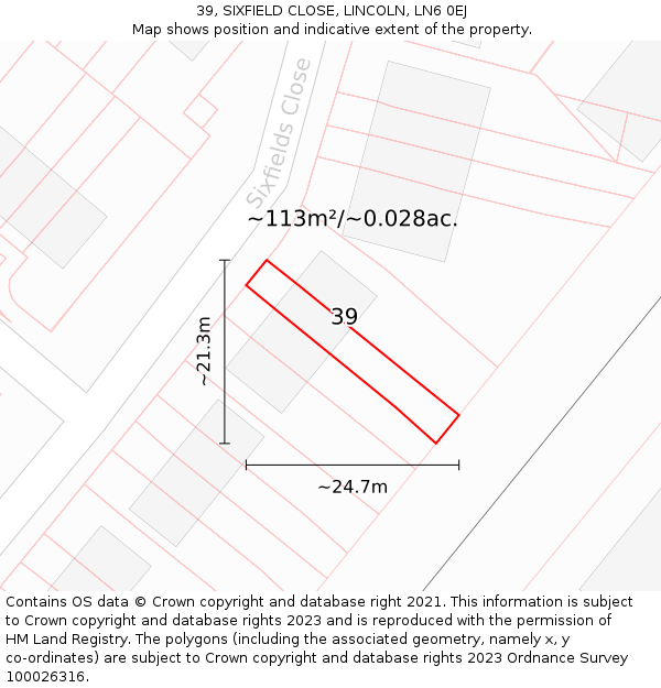 39, SIXFIELD CLOSE, LINCOLN, LN6 0EJ: Plot and title map