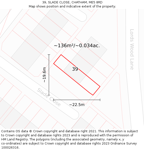 39, SLADE CLOSE, CHATHAM, ME5 8RD: Plot and title map