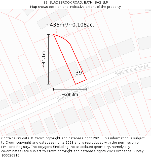 39, SLADEBROOK ROAD, BATH, BA2 1LP: Plot and title map