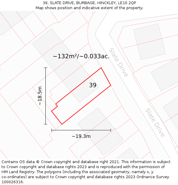 39, SLATE DRIVE, BURBAGE, HINCKLEY, LE10 2QP: Plot and title map