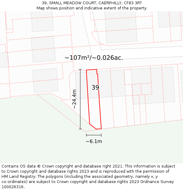 39, SMALL MEADOW COURT, CAERPHILLY, CF83 3RT: Plot and title map