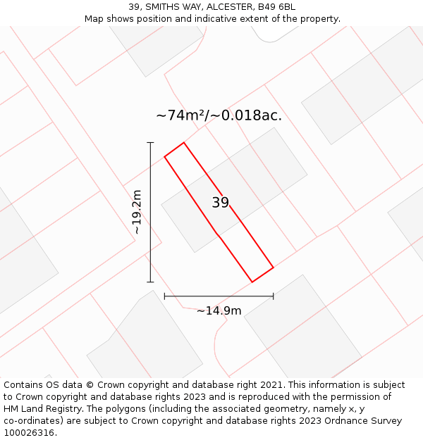 39, SMITHS WAY, ALCESTER, B49 6BL: Plot and title map