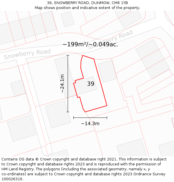 39, SNOWBERRY ROAD, DUNMOW, CM6 1YB: Plot and title map