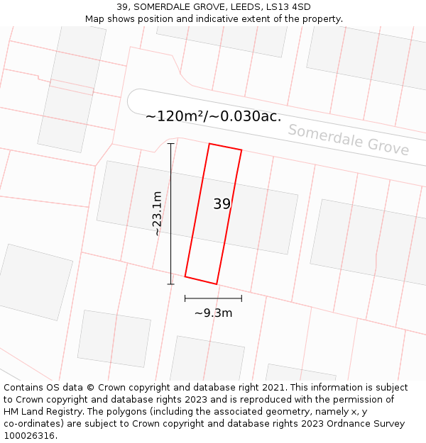 39, SOMERDALE GROVE, LEEDS, LS13 4SD: Plot and title map