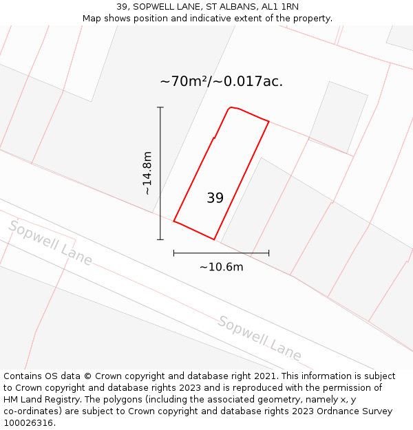 39, SOPWELL LANE, ST ALBANS, AL1 1RN: Plot and title map