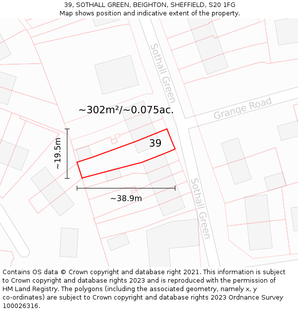 39, SOTHALL GREEN, BEIGHTON, SHEFFIELD, S20 1FG: Plot and title map