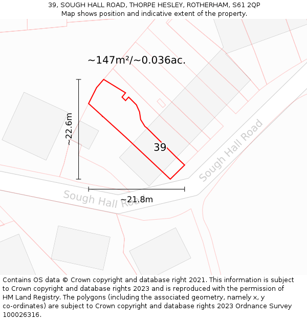 39, SOUGH HALL ROAD, THORPE HESLEY, ROTHERHAM, S61 2QP: Plot and title map