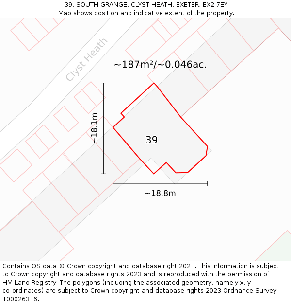 39, SOUTH GRANGE, CLYST HEATH, EXETER, EX2 7EY: Plot and title map