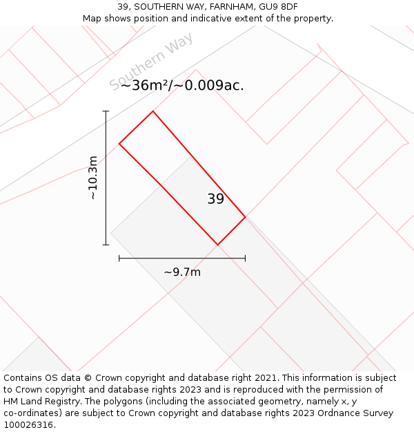 39, SOUTHERN WAY, FARNHAM, GU9 8DF: Plot and title map