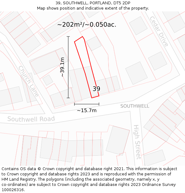 39, SOUTHWELL, PORTLAND, DT5 2DP: Plot and title map