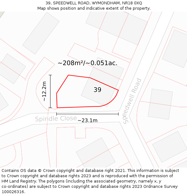 39, SPEEDWELL ROAD, WYMONDHAM, NR18 0XQ: Plot and title map