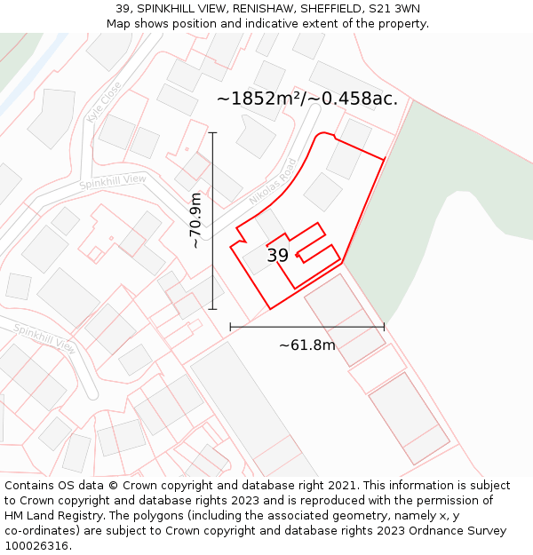 39, SPINKHILL VIEW, RENISHAW, SHEFFIELD, S21 3WN: Plot and title map