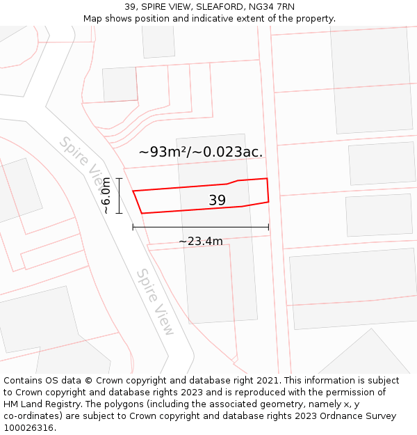 39, SPIRE VIEW, SLEAFORD, NG34 7RN: Plot and title map