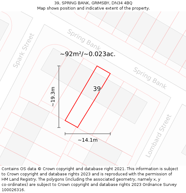 39, SPRING BANK, GRIMSBY, DN34 4BQ: Plot and title map