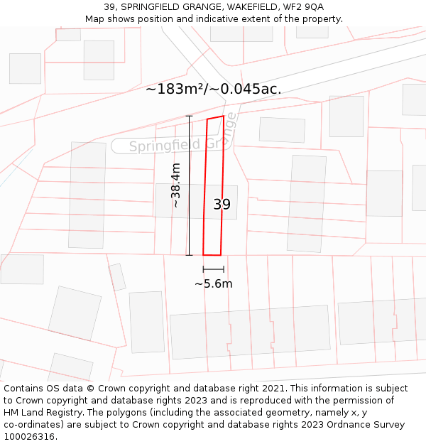 39, SPRINGFIELD GRANGE, WAKEFIELD, WF2 9QA: Plot and title map