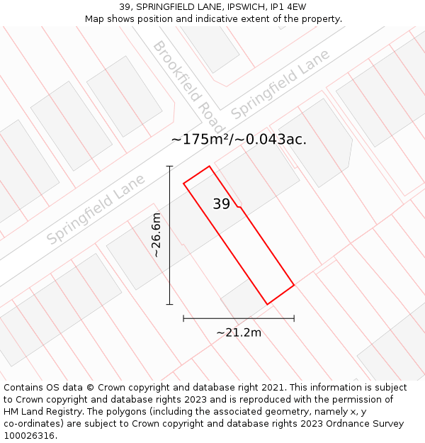 39, SPRINGFIELD LANE, IPSWICH, IP1 4EW: Plot and title map