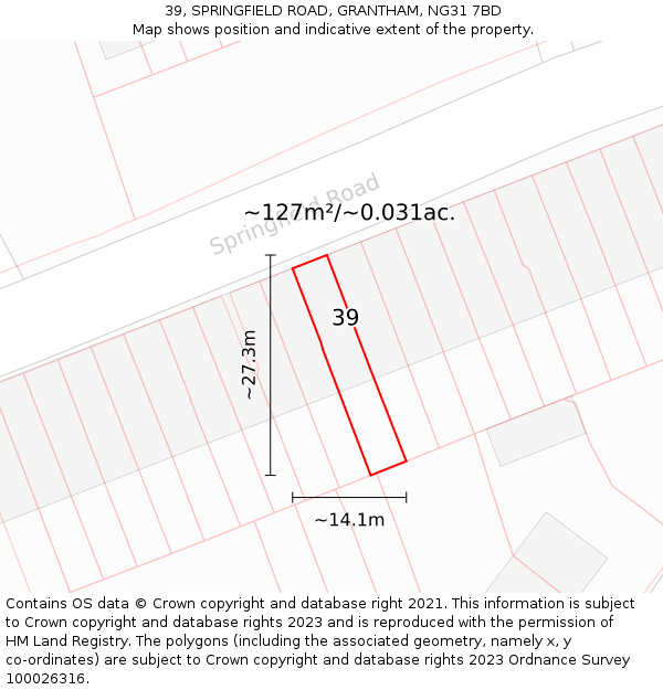39, SPRINGFIELD ROAD, GRANTHAM, NG31 7BD: Plot and title map