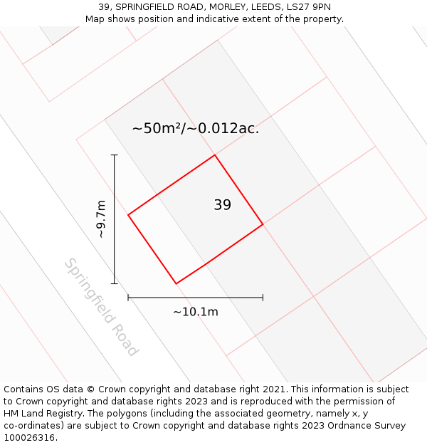 39, SPRINGFIELD ROAD, MORLEY, LEEDS, LS27 9PN: Plot and title map