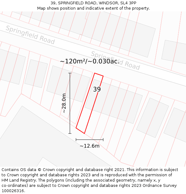 39, SPRINGFIELD ROAD, WINDSOR, SL4 3PP: Plot and title map