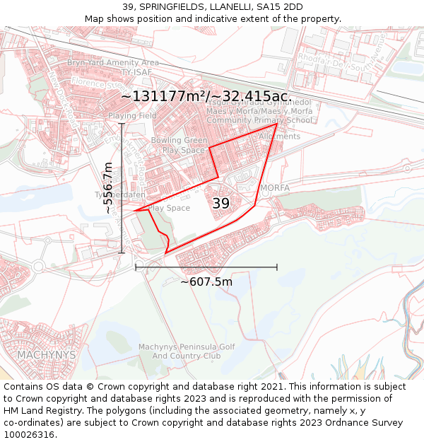 39, SPRINGFIELDS, LLANELLI, SA15 2DD: Plot and title map
