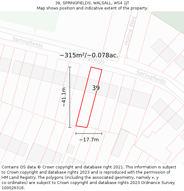 39, SPRINGFIELDS, WALSALL, WS4 1JT: Plot and title map