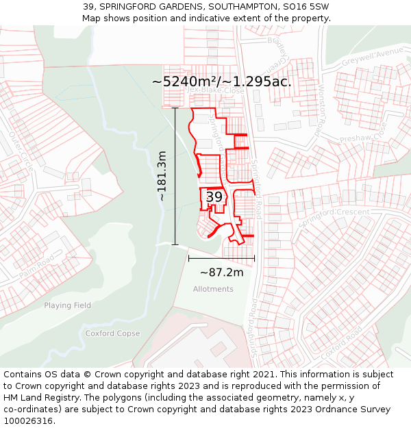 39, SPRINGFORD GARDENS, SOUTHAMPTON, SO16 5SW: Plot and title map
