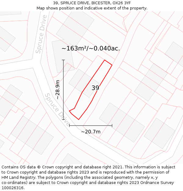 39, SPRUCE DRIVE, BICESTER, OX26 3YF: Plot and title map