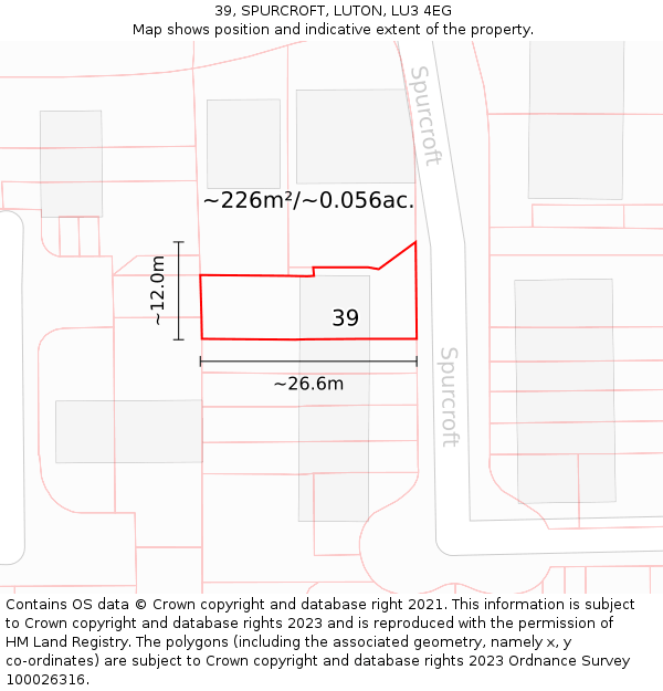 39, SPURCROFT, LUTON, LU3 4EG: Plot and title map