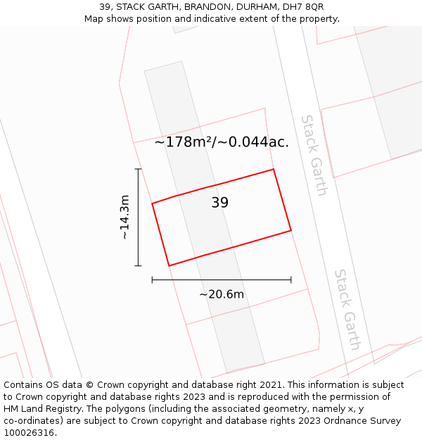 39, STACK GARTH, BRANDON, DURHAM, DH7 8QR: Plot and title map