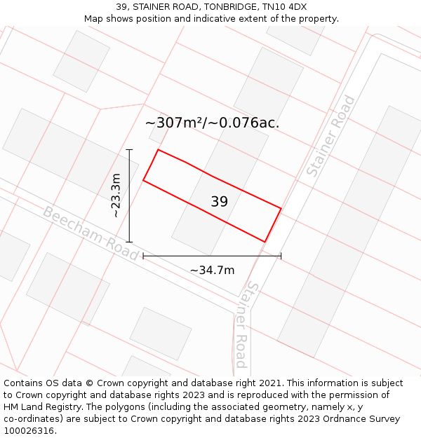 39, STAINER ROAD, TONBRIDGE, TN10 4DX: Plot and title map