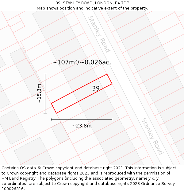 39, STANLEY ROAD, LONDON, E4 7DB: Plot and title map